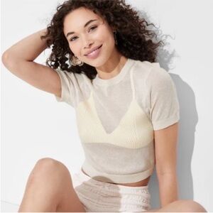 Knit Bralette-Detail Lightweight Sweater Tee - Size L